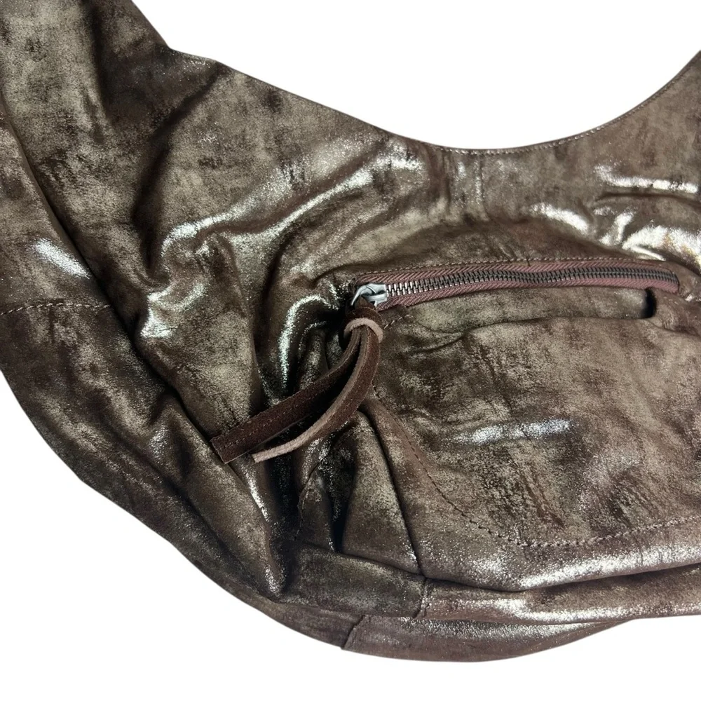 Free People NEW We the Free Sparta Chocolate Brown Metallic Hobo Bag Purse